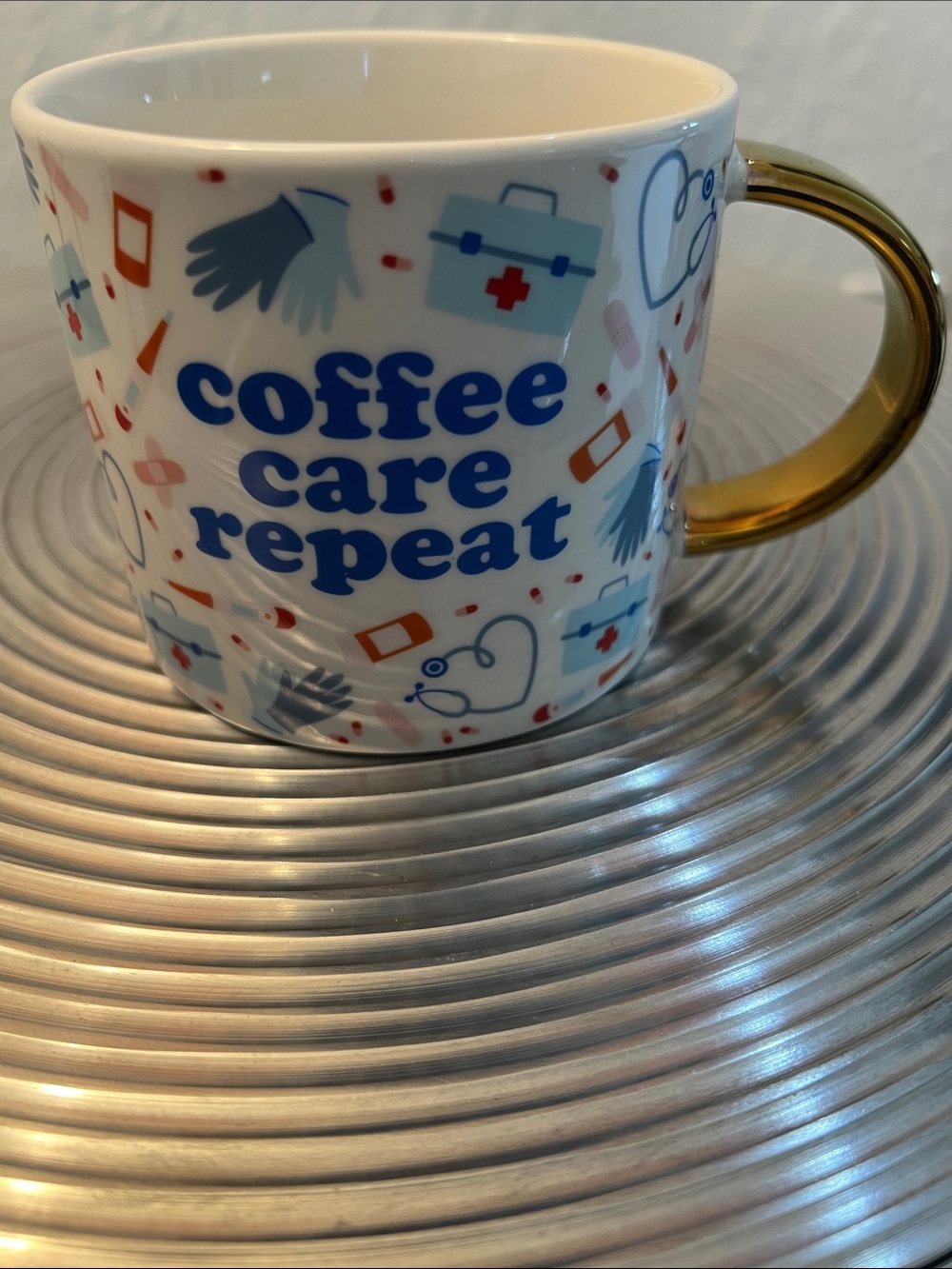 Coffee Care Repeat Ceramic Mug with Gold Handle - Picture 8 of 8